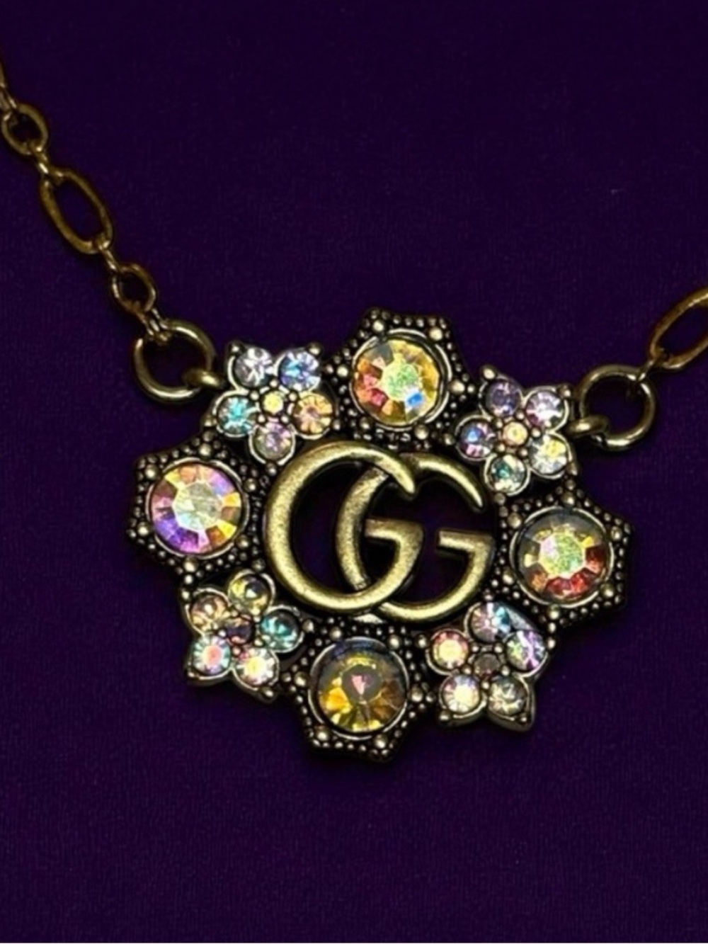 Gucci Gold-Tone GG Crystal Flower Pendant Necklace